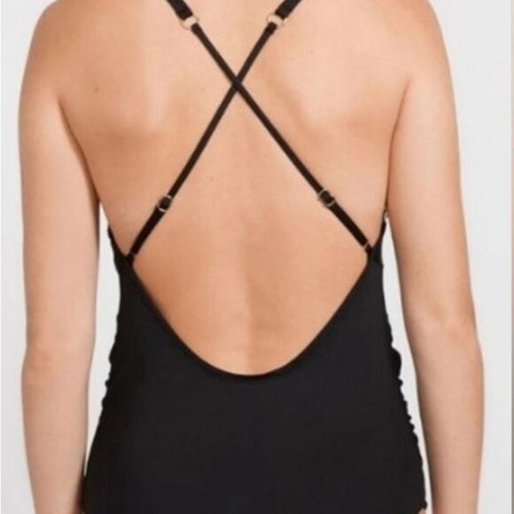 A Pea in the Pod Black Lace Up Detail One Piece Maternity Swimsuit Size Small - Picture 3 of 9